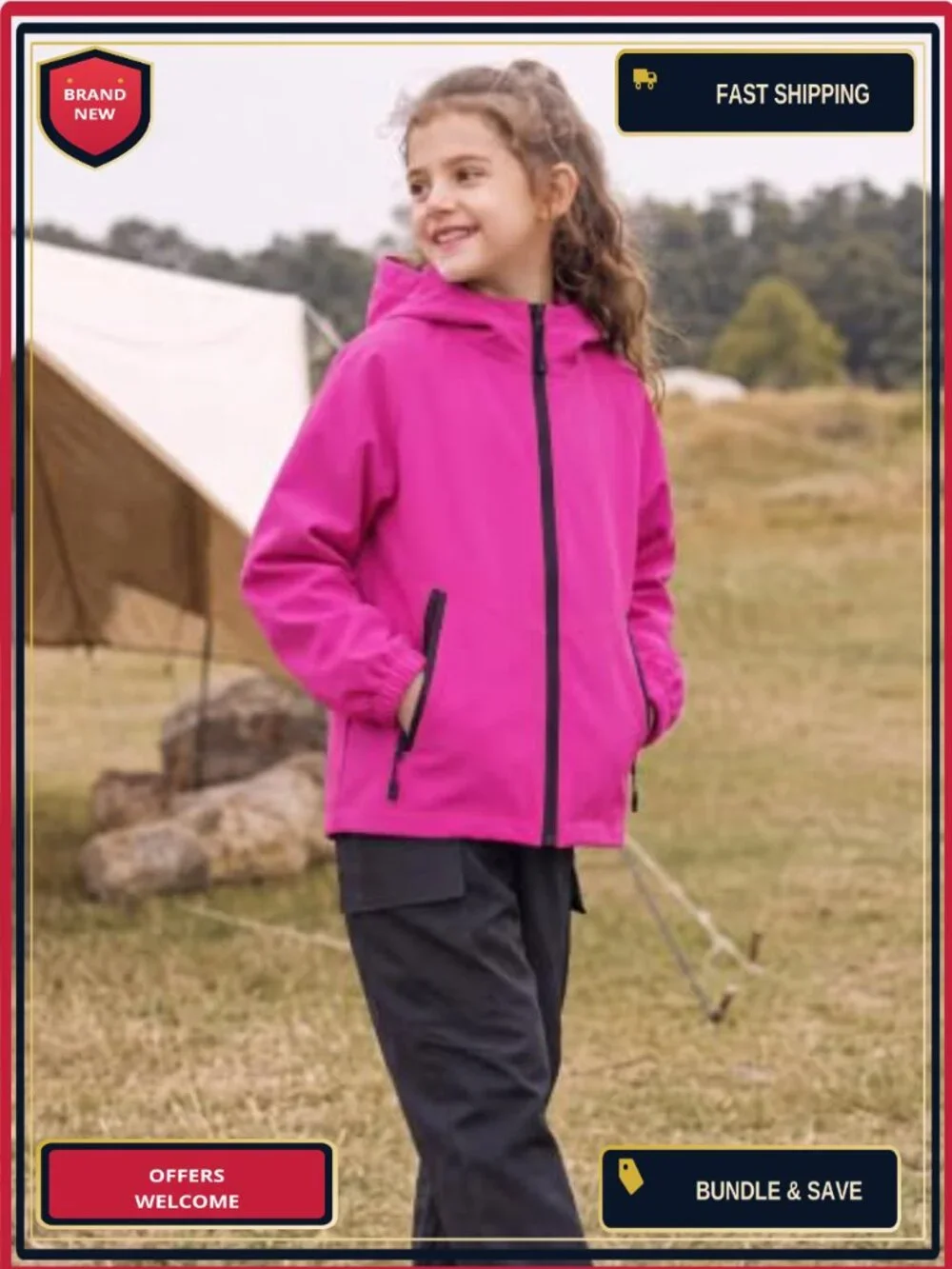 Girls Lightweight Zip Up Windbreaker Rain Jacket Hooded Water Repellent